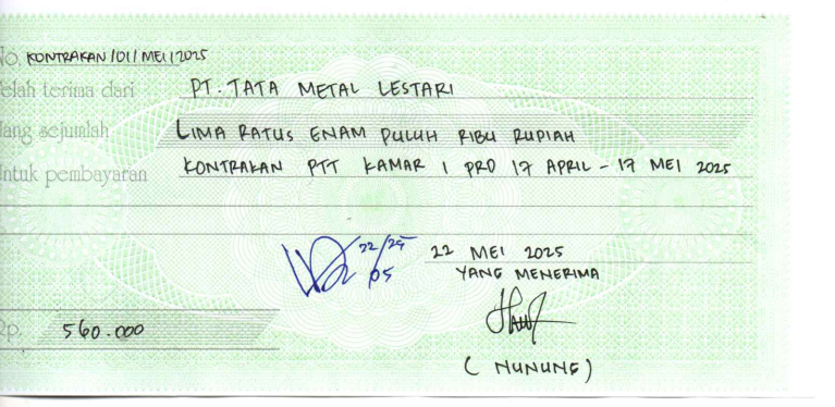 TML - Penyediaan Kontrakan Tukang Kamar 1 Oleh Bu Nunung Periode  17 Mei - 17 Juni 2025